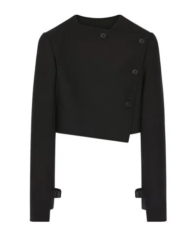 Courrèges Asymmetric Double Breasted Wool Blend Jacket In Black