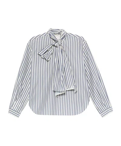 Forte Forte Vertical Striped Blouse With Distinctive Bow Tie In Pattern