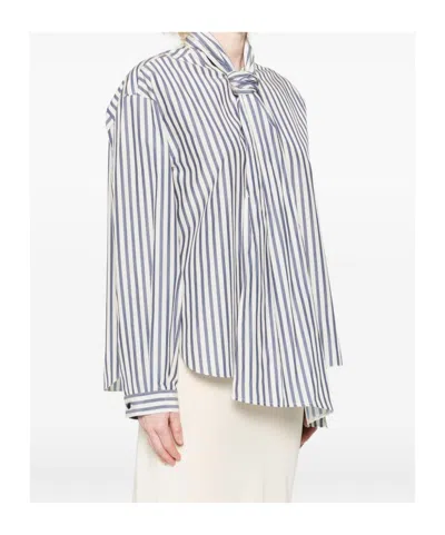 Forte Forte Vertical Striped Blouse With Distinctive Bow Tie In Pattern