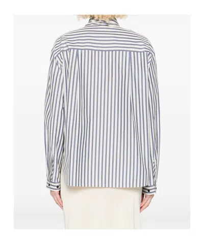 Forte Forte Vertical Striped Blouse With Distinctive Bow Tie In Pattern