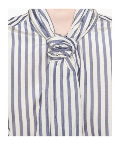 Forte Forte Vertical Striped Blouse With Distinctive Bow Tie In Pattern