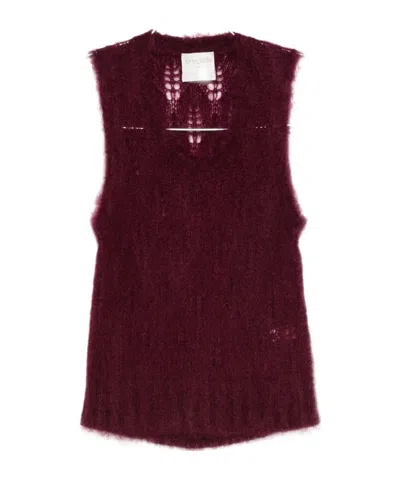 Forte Forte Sleeveless Burgundy Knit Sweater With Openwork Details In Brown