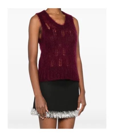 Forte Forte Sleeveless Burgundy Knit Sweater With Openwork Details In Brown