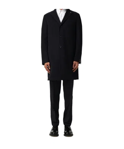 Tagliatore Navy Blue Wool Coat In Black
