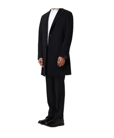 Tagliatore Navy Blue Wool Coat In Black