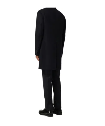 Tagliatore Navy Blue Wool Coat In Black