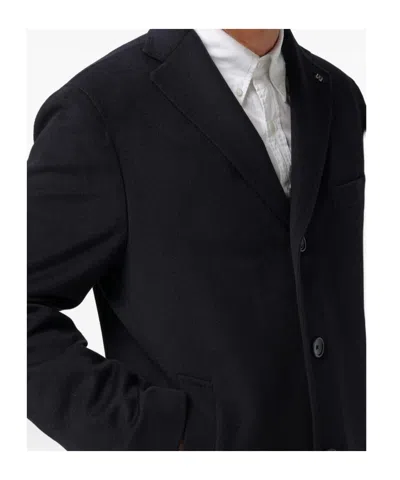 Tagliatore Navy Blue Wool Coat In Black