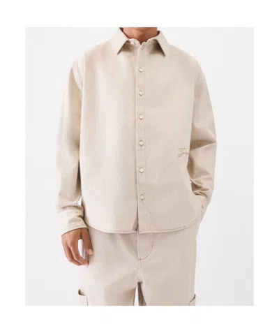 Jacquemus Simon Denim Long Sleeve Embroidered Shirt In White
