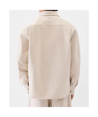 Jacquemus Simon Denim Long Sleeve Embroidered Shirt In White