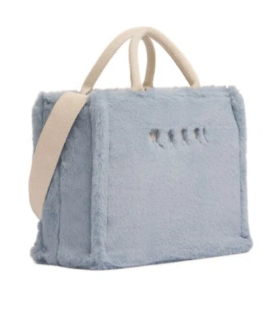 Marni Small Tote Bag With Faux Fur Trim In Blue