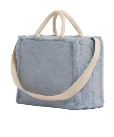 Marni Small Tote Bag With Faux Fur Trim In Blue