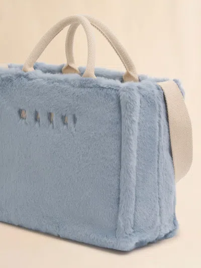 Marni Small Tote Bag With Faux Fur Trim In Blue