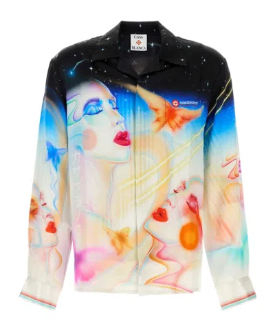 Casablanca Mens Galactic Connection Cuban-collar Graphic-pattern Silk Shirt In Multi