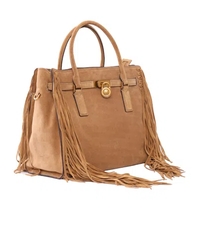 Michael Kors Hamilton Moderne Large Fringed Suede Satchel In Brown