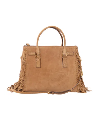 Michael Kors Hamilton Moderne Large Fringed Suede Satchel In Brown