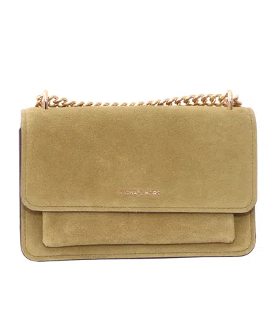 Michael Kors Claire Large Suede Shoulder Bag In Green