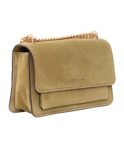 Michael Kors Claire Large Suede Shoulder Bag In Green