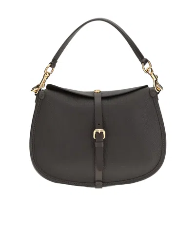 Etro Women Medium Grained Leather Shoulder Bag With Buckle In Black
