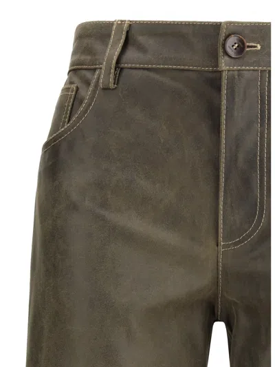 Etro Leather Pants In Gray