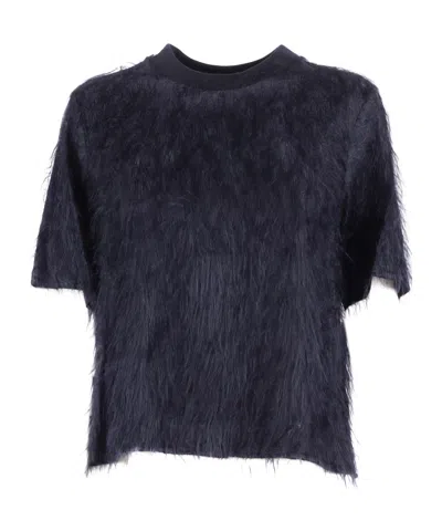 Peserico Textured Short-sleeved Blouse With Soft Finish In Blue