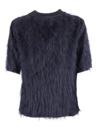 Peserico Textured Short-sleeved Blouse With Soft Finish In Blue