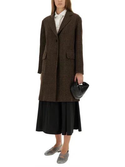 Aspesi Longline Coat With Notched Lapels And Pockets In Burgundy