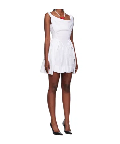Vivienne Westwood Draped Midi Dress With Fitted Bodice And Gathered Skirt In White