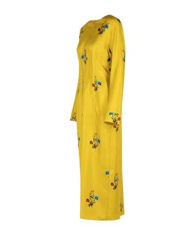 Marni Floral Embroidered Long Sleeve Dress In Yellow