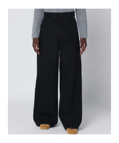 Dries Van Noten Wide Black Cotton Trousers In Black