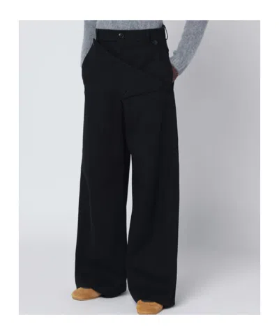 Dries Van Noten Wide Black Cotton Trousers In Black