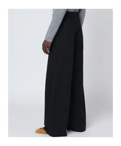 Dries Van Noten Wide Black Cotton Trousers In Black