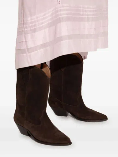 Isabel Marant Women 'duerto' Brown Ankle Boots With Low Block Heel In Suede Woman In Burgundy
