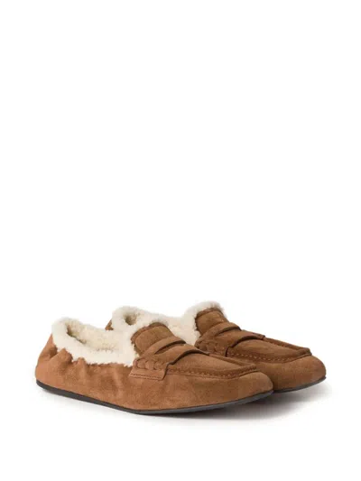 Miu Miu Suede Loafers With Flat Rubber Sole In Brown