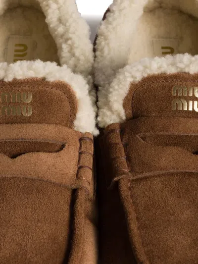 Miu Miu Suede Loafers With Flat Rubber Sole In Brown