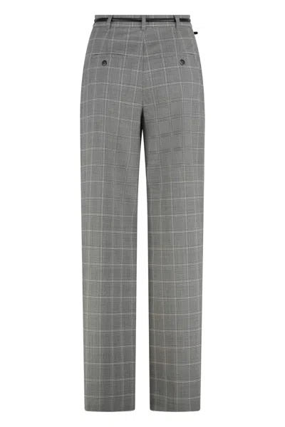 Max Mara Studio Mazurca Prince Of Wales Motif Wool Trousers In Gray