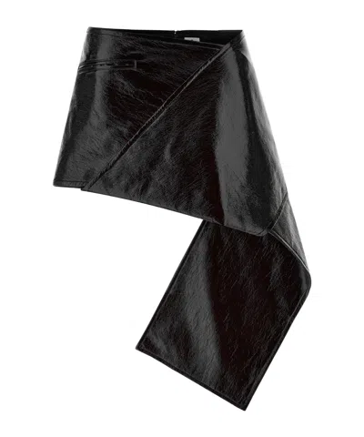Courrèges Side-drape Vinyl Mini Skirt In Black