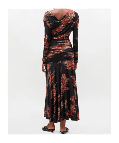 Ganni Self-portrait Midi Crochet Dress With Bows In Black