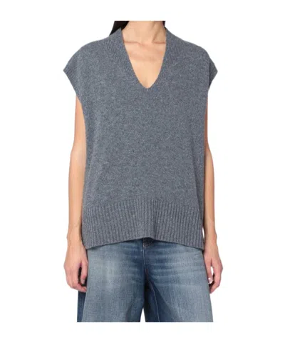 Roberto Collina Oversized Wool Knit Vest Sleeveless In Gray