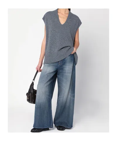 Roberto Collina Oversized Wool Knit Vest Sleeveless In Gray