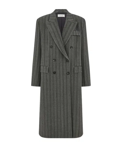 Ferragamo Oversized Double-breasted Chevron Wool Coat In Gray