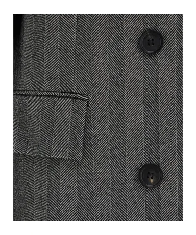 Ferragamo Oversized Double-breasted Chevron Wool Coat In Gray