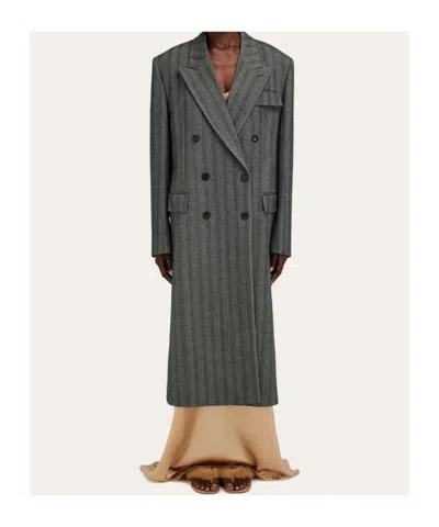 Ferragamo Oversized Double-breasted Chevron Wool Coat In Gray