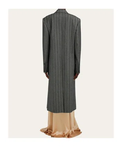 Ferragamo Oversized Double-breasted Chevron Wool Coat In Gray