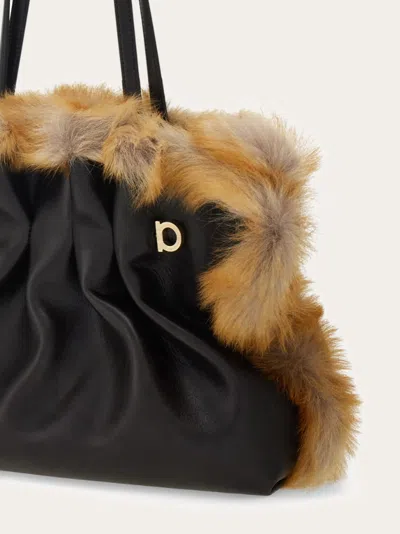 Ferragamo Medium Soft Calfskin-trimmed Shoulder Bag In Black