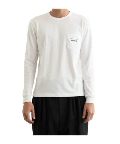 Comme Des Garçons Men White Long Sleeves Logo T-shirt, Xl Luxury T-shirts For Men Darveys In White