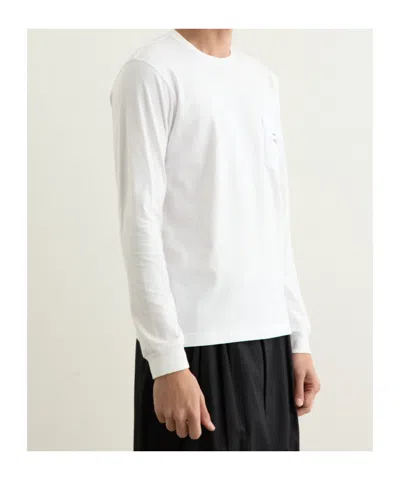 Comme Des Garçons Men White Long Sleeves Logo T-shirt, Xl Luxury T-shirts For Men Darveys In White