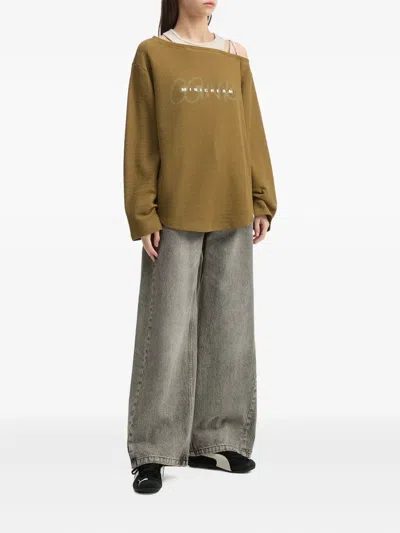 Mini Cream Waffle-knit Off-shoulder Top In Multi