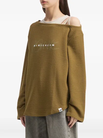 Mini Cream Waffle-knit Off-shoulder Top In Multi