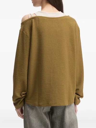 Mini Cream Waffle-knit Off-shoulder Top In Multi