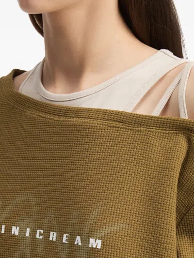 Mini Cream Waffle-knit Off-shoulder Top In Multi